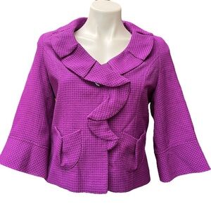 Mary Kay Purple Ruffle Blazer 6 Tweed Work Jacket Wool Blend